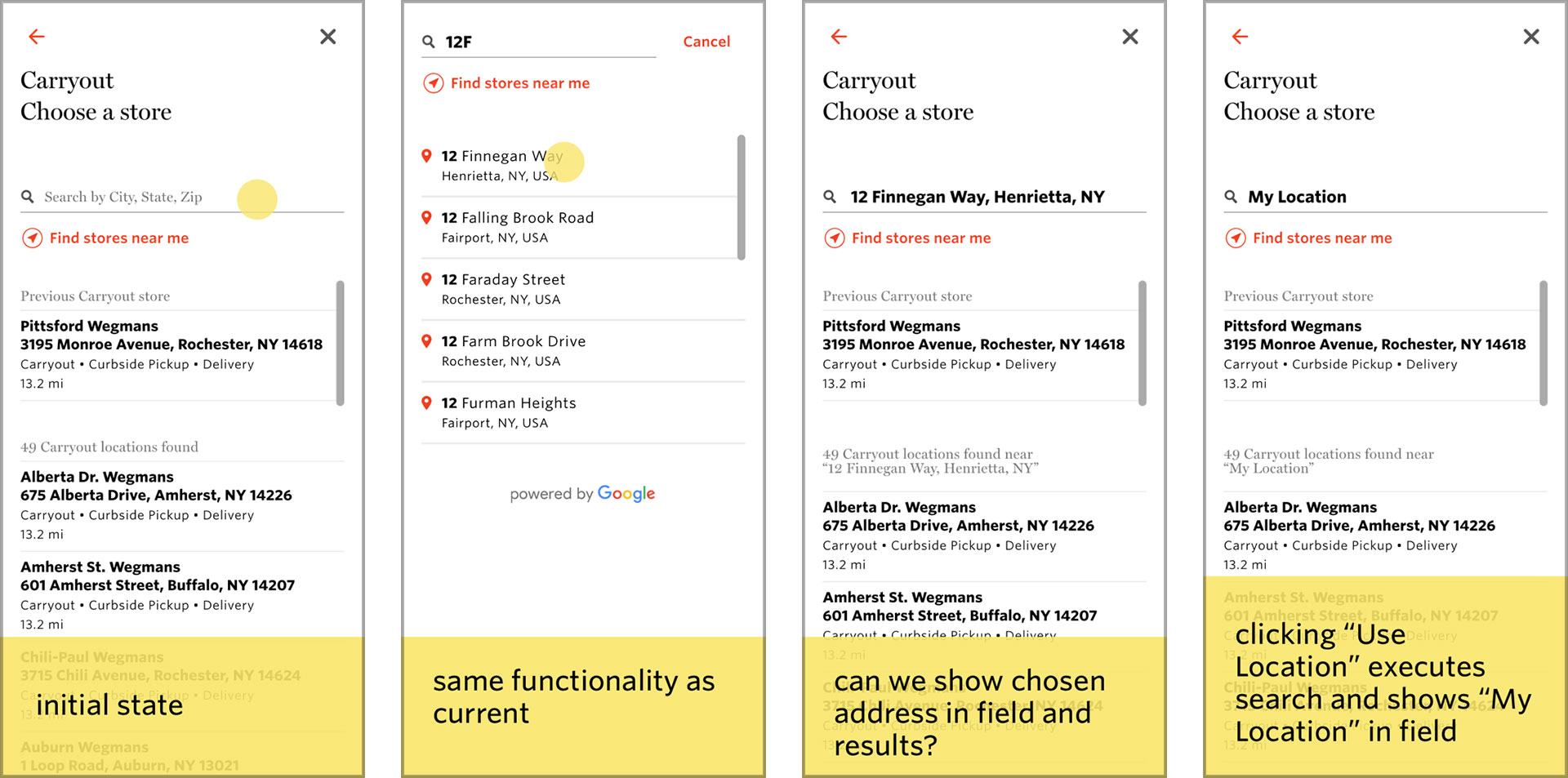 Wegmans Meals 2GO Store Locator UI Design